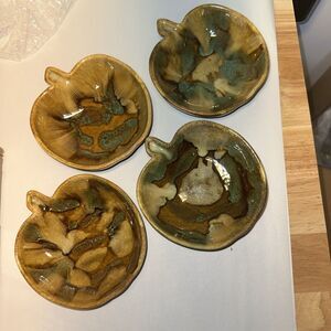 Vintage Dryden Arkansas Apple Bowls, Blue-Green Drip Glaze (Set of 4)